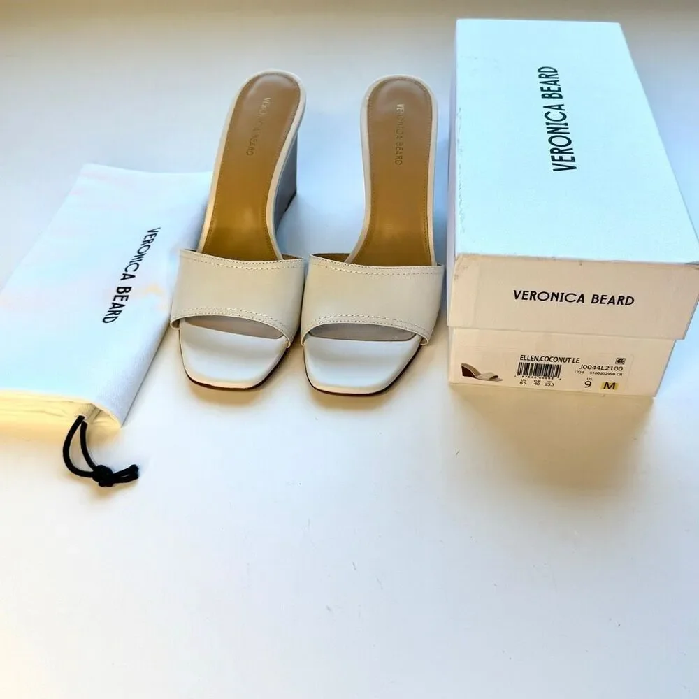 NWT Veronica Beard Ellen wedge sandals in off white/light cream. Size 9
